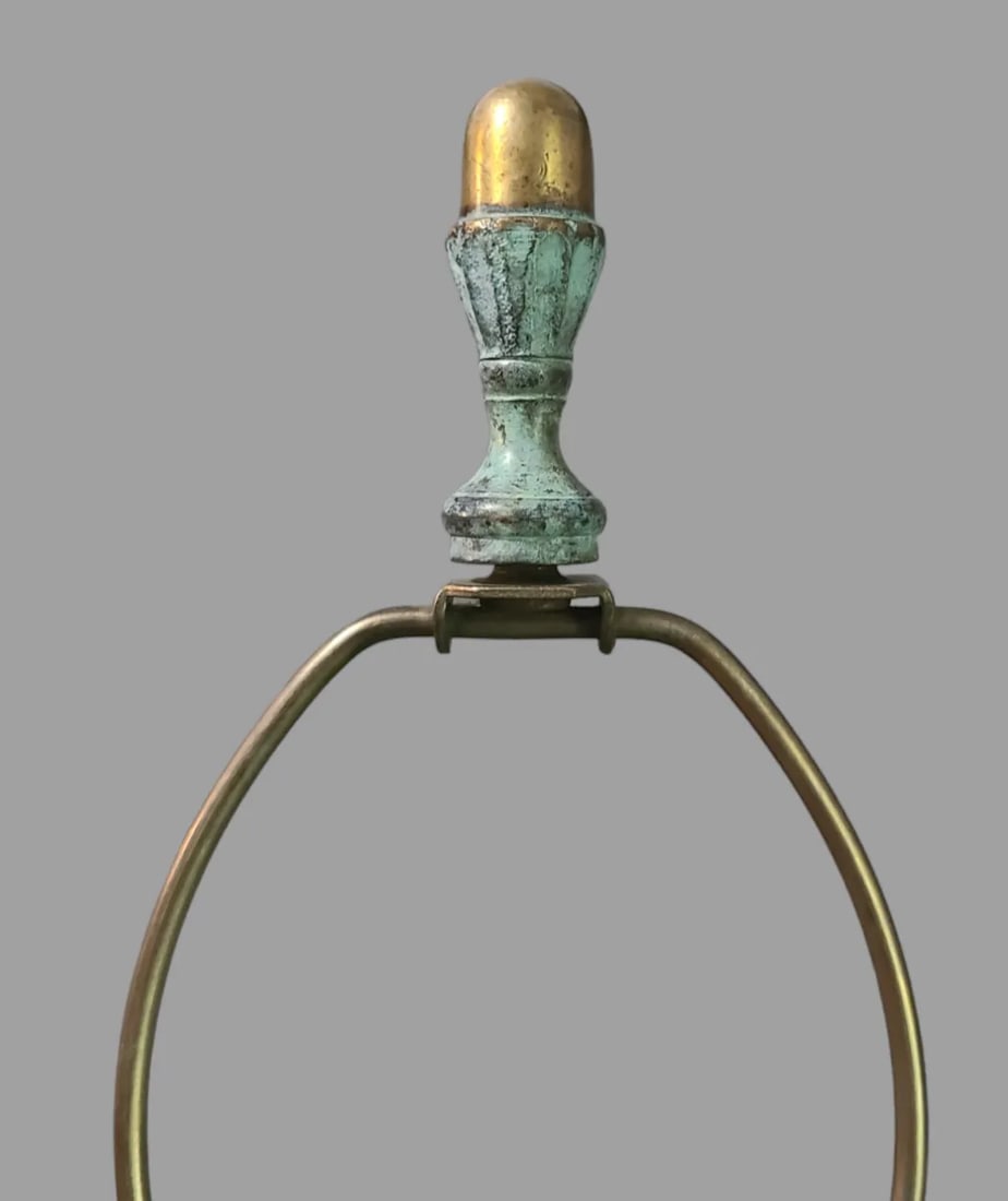 Mid-Century Modern Pair of Metal Patinated Verdigris Brass Table Lamps Original Finial - 12