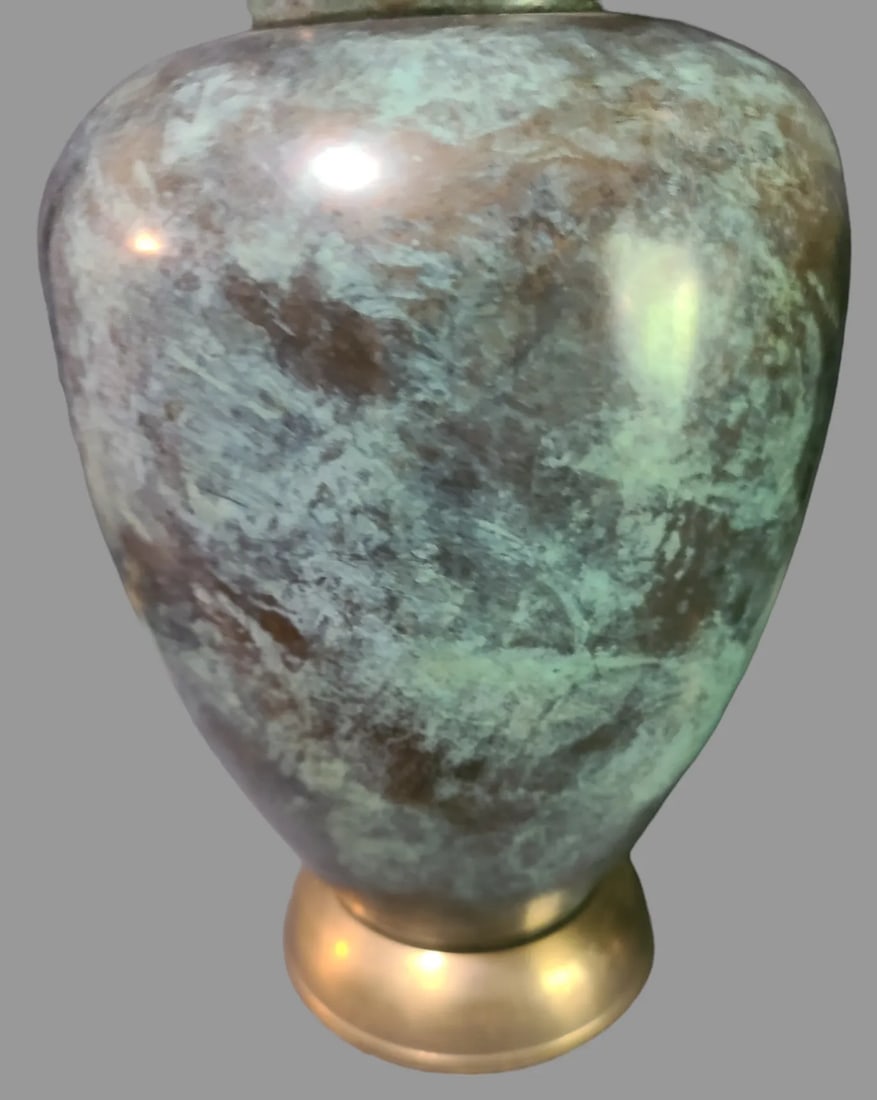 Mid-Century Modern Pair of Metal Patinated Verdigris Brass Table Lamps Original Finial - 6