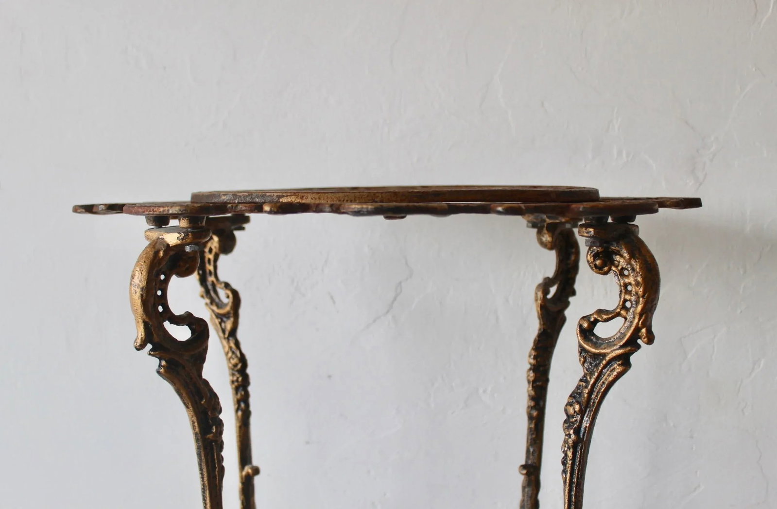 Vintage Victorian Style Ornate Cast Iron Bronze Finish Footed Plant Stand with Patina - 9