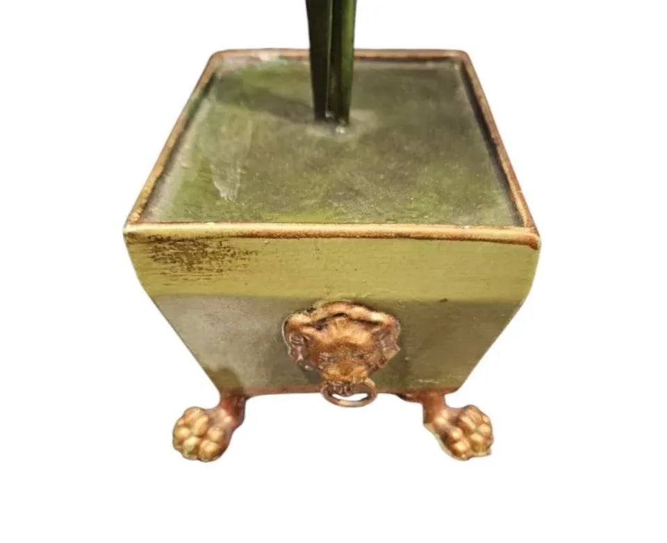 Vintage Italian Tole Peinte Potted Palm in Paw Footed Chinoiserie Jardinere/ Cache Pot - 7