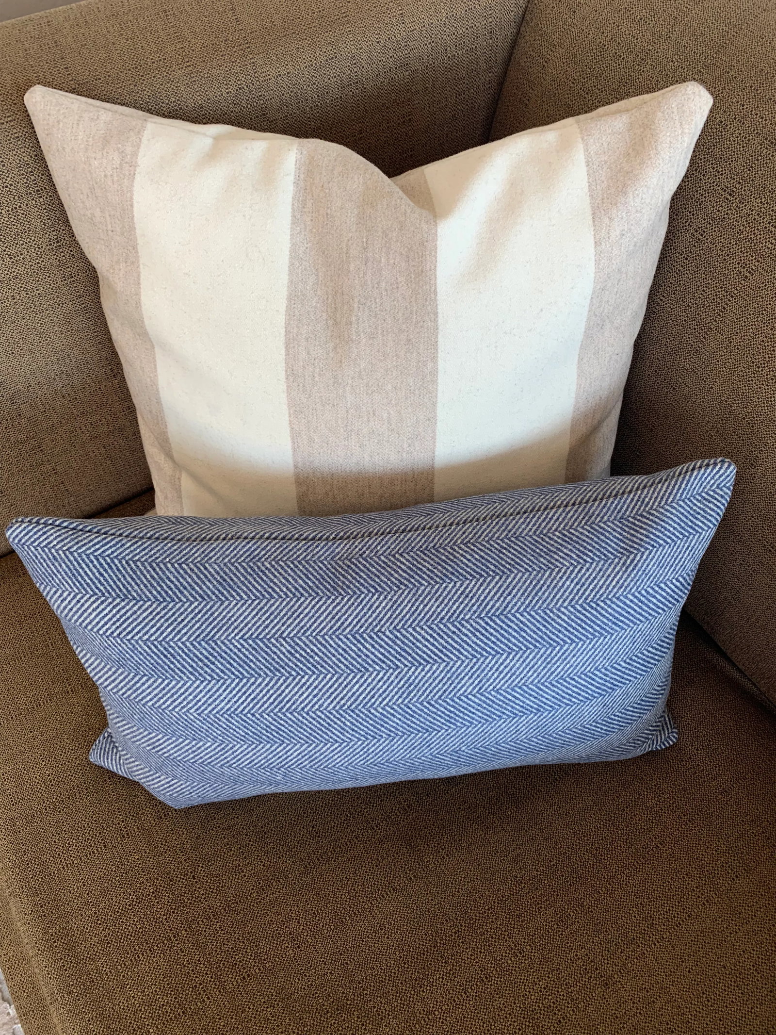 Contemporary FirmaMenta Navy Blue Herringbone Wool Lumbar Pillow - 2