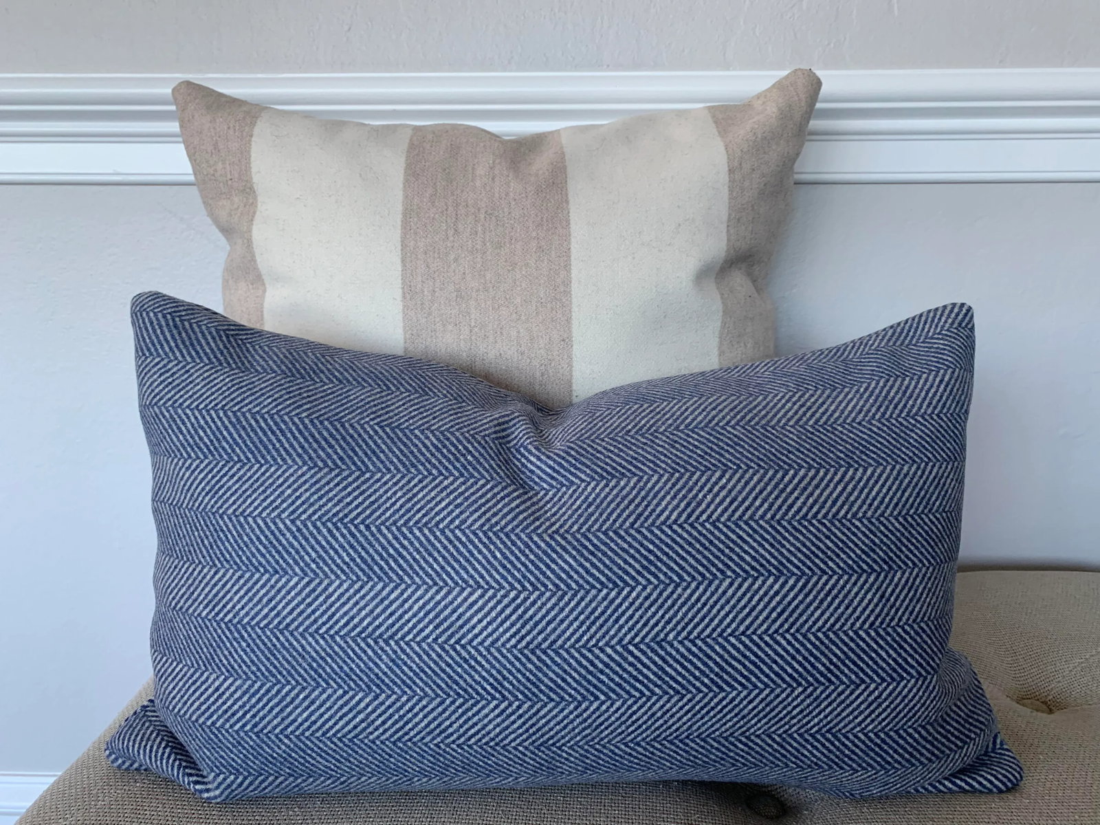 Contemporary FirmaMenta Navy Blue Herringbone Wool Lumbar Pillow - 3