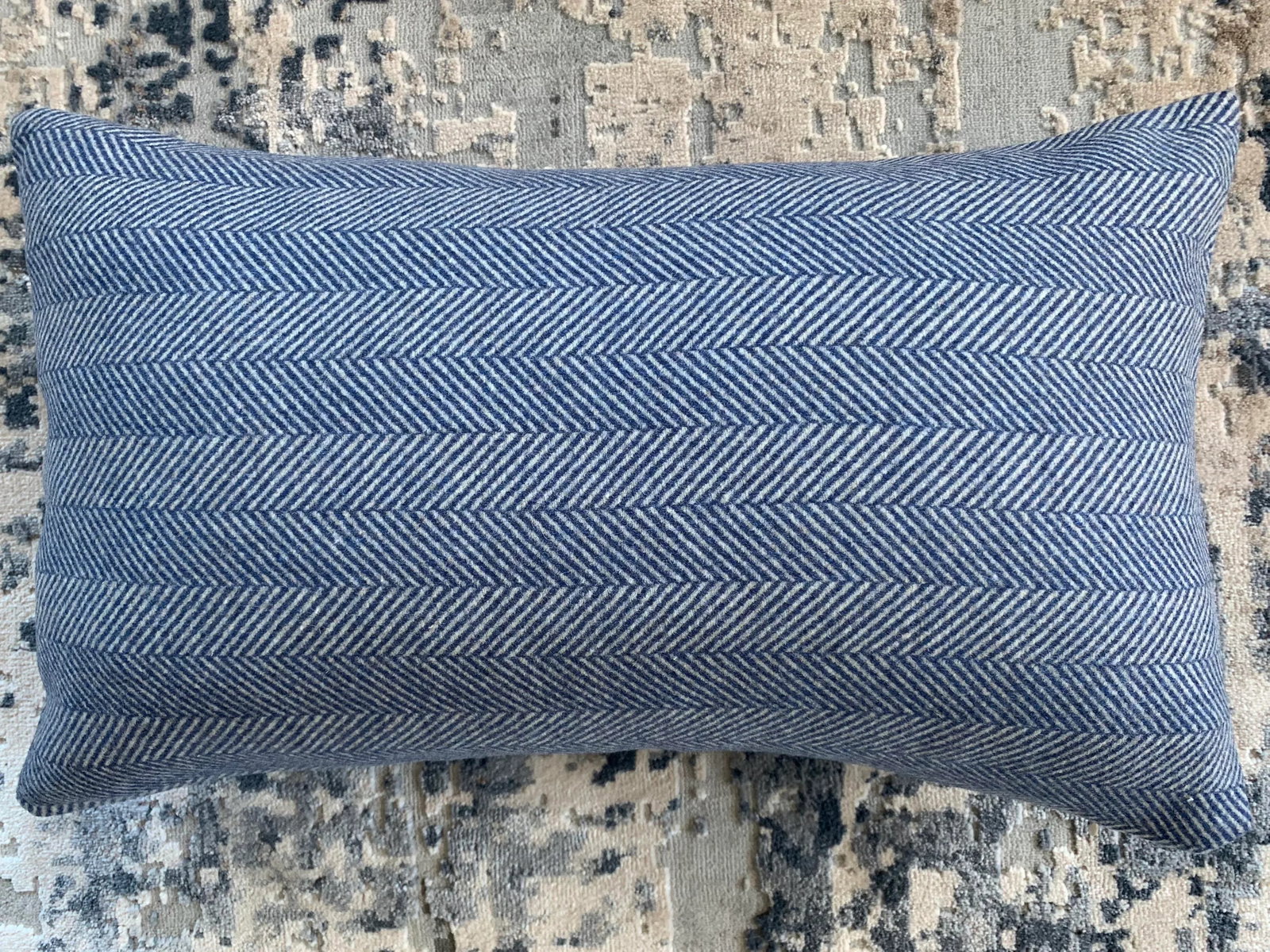 Contemporary FirmaMenta Navy Blue Herringbone Wool Lumbar Pillow - 4