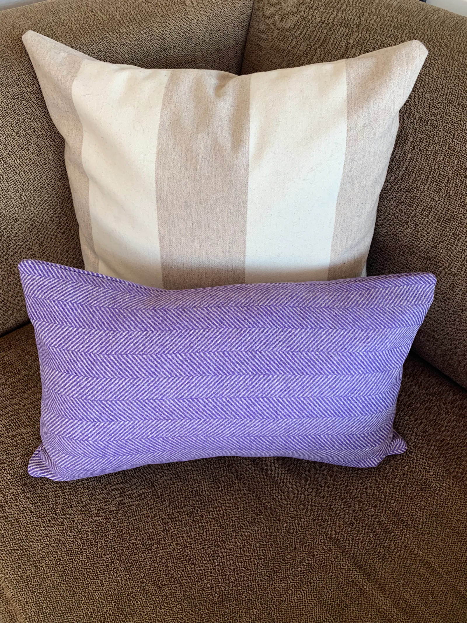 Contemporary FirmaMenta Bright Purple Herringbone Wool Lumbar Pillow - 2