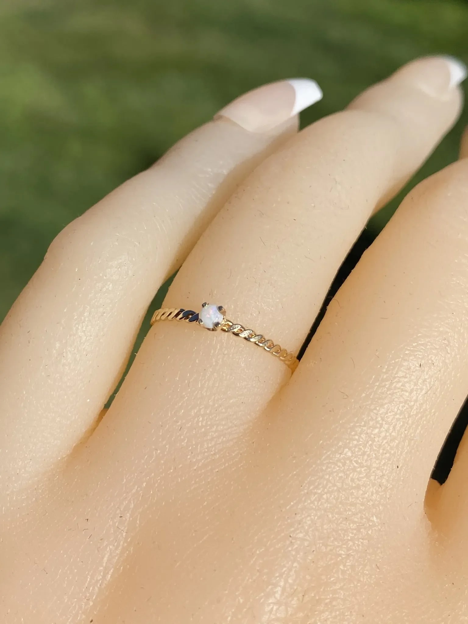 The Danlea Beach: Ladies 14K Yellow Gold Handmade Ring set with Australian Opal - 10