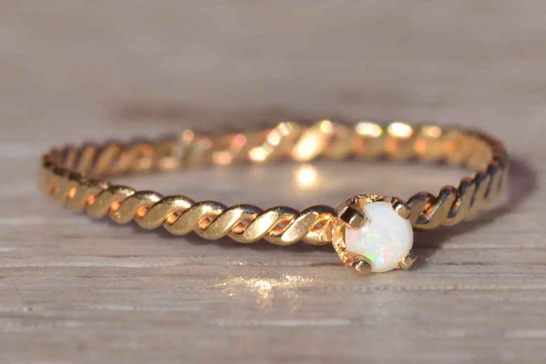 The Danlea Beach: Ladies 14K Yellow Gold Handmade Ring set with Australian Opal - 7