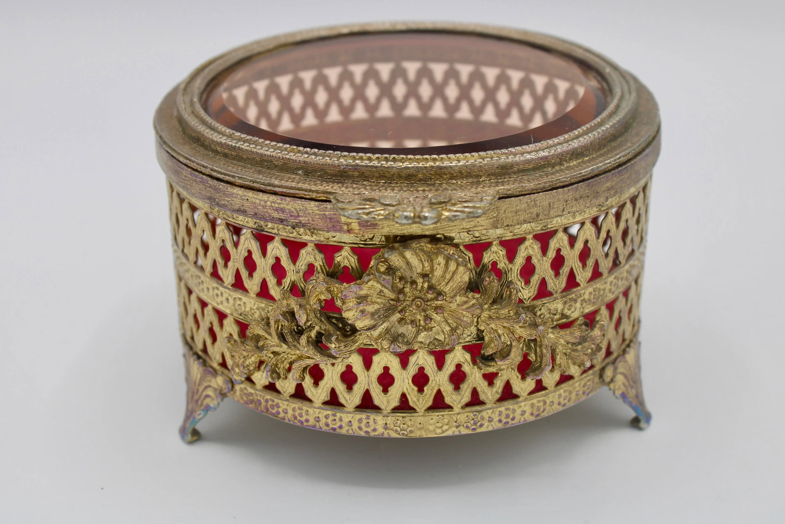 Antique French Brass and Glass Casket Jewelry Box - 2