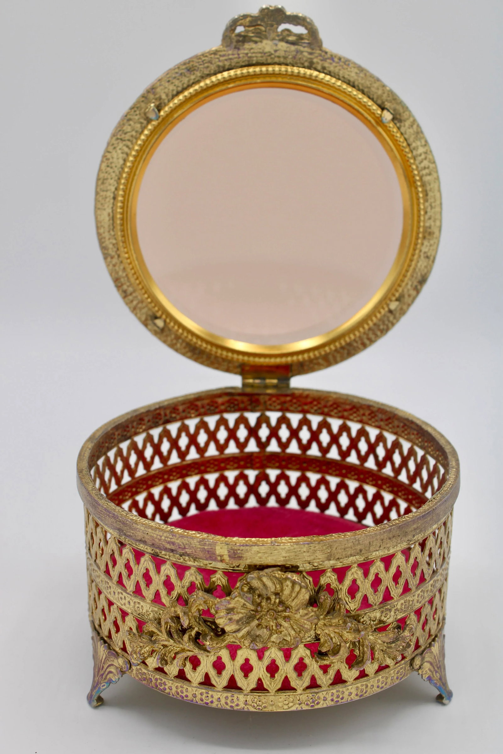 Antique French Brass and Glass Casket Jewelry Box - 4