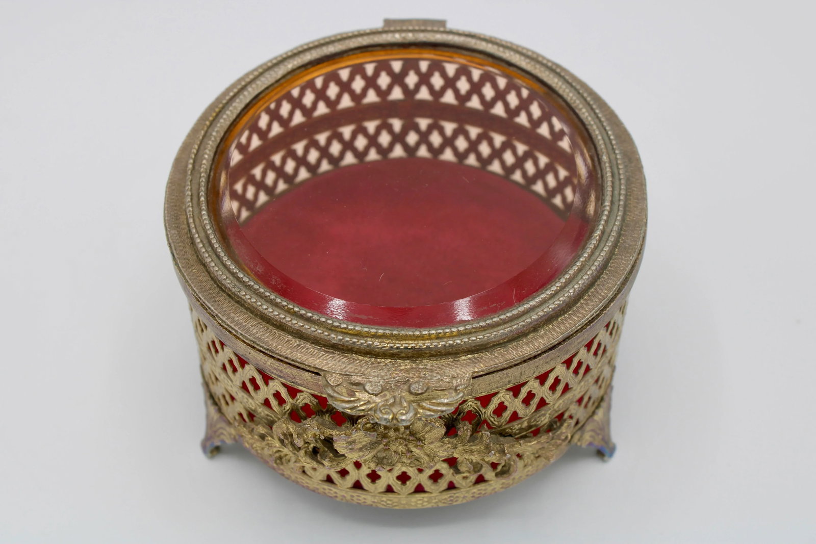 Antique French Brass and Glass Casket Jewelry Box - 5