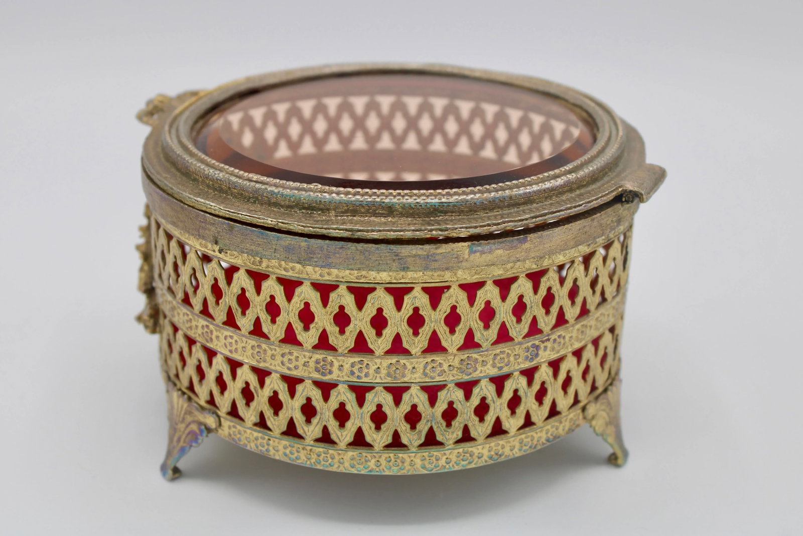 Antique French Brass and Glass Casket Jewelry Box - 6