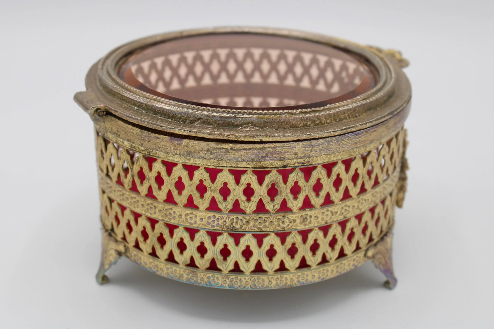 Antique French Brass and Glass Casket Jewelry Box - 7