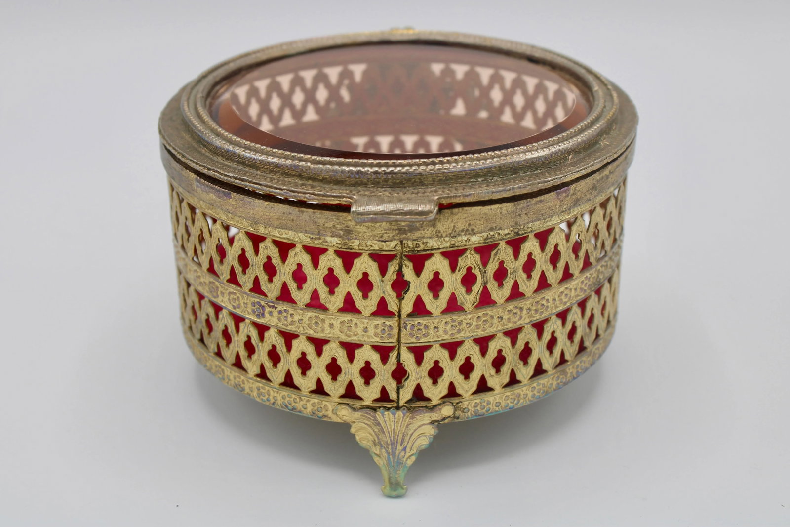 Antique French Brass and Glass Casket Jewelry Box - 8