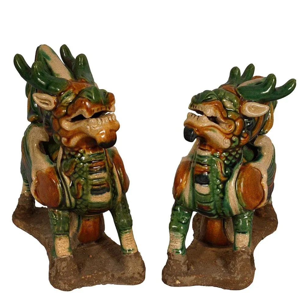 Vintage Chinese Ceramic Glaze KiLim Statuary - a Pair - 2