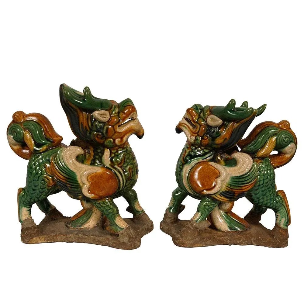 Vintage Chinese Ceramic Glaze KiLim Statuary - a Pair - 3