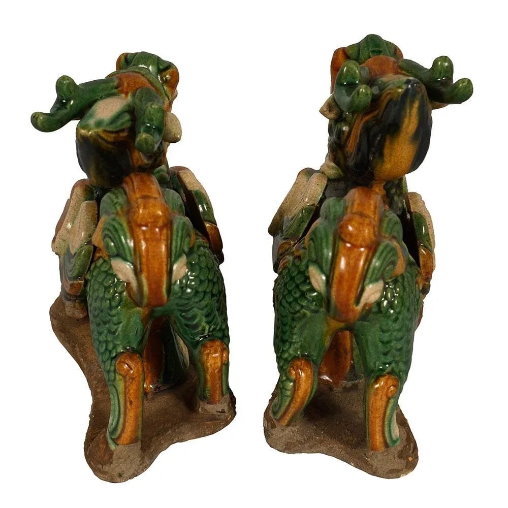 Vintage Chinese Ceramic Glaze KiLim Statuary - a Pair - 8