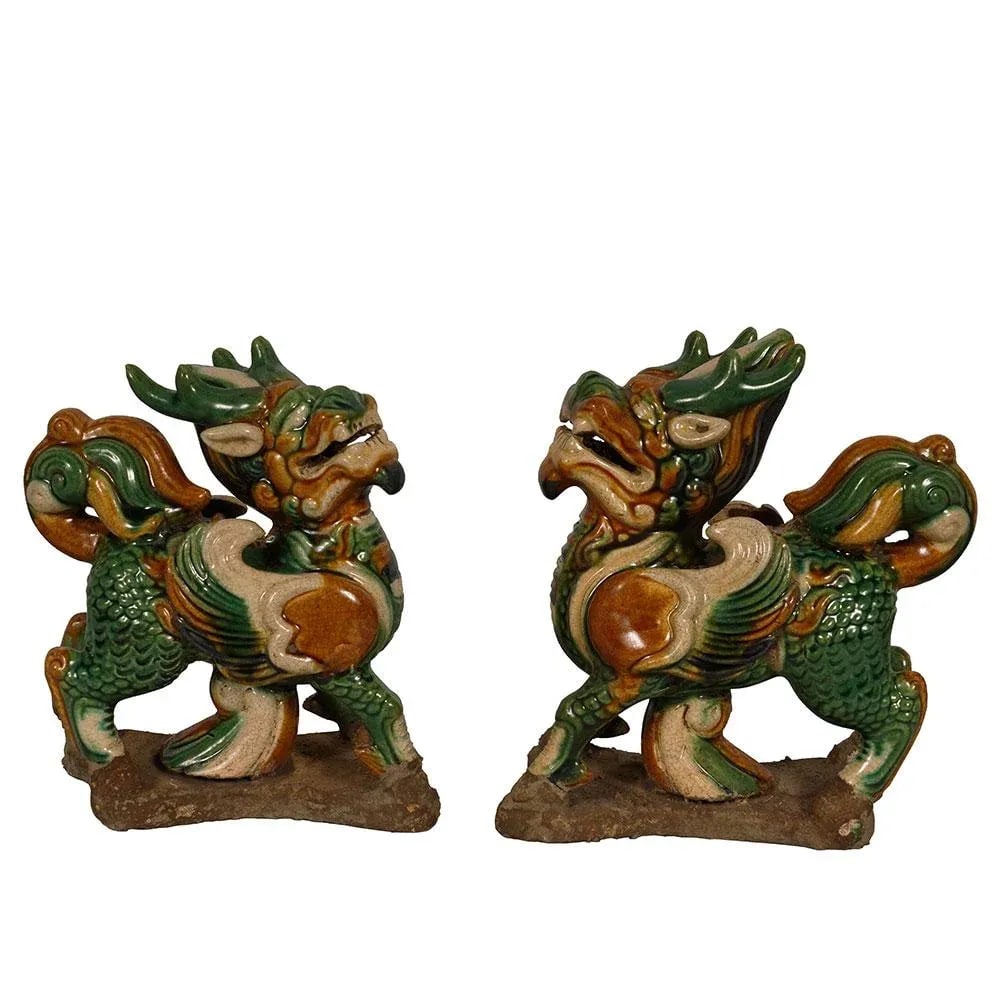 Vintage Chinese Ceramic Glaze KiLim Statuary - a Pair - 9