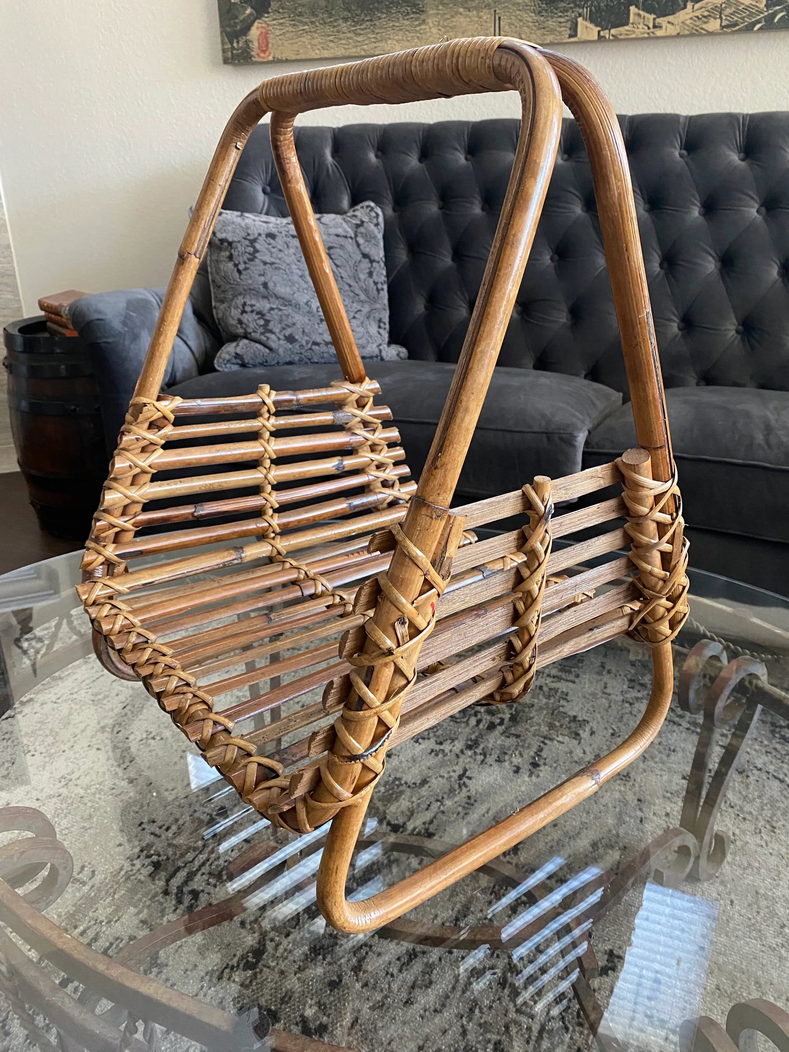 Vintage French Bamboo Magazine Holder - 10