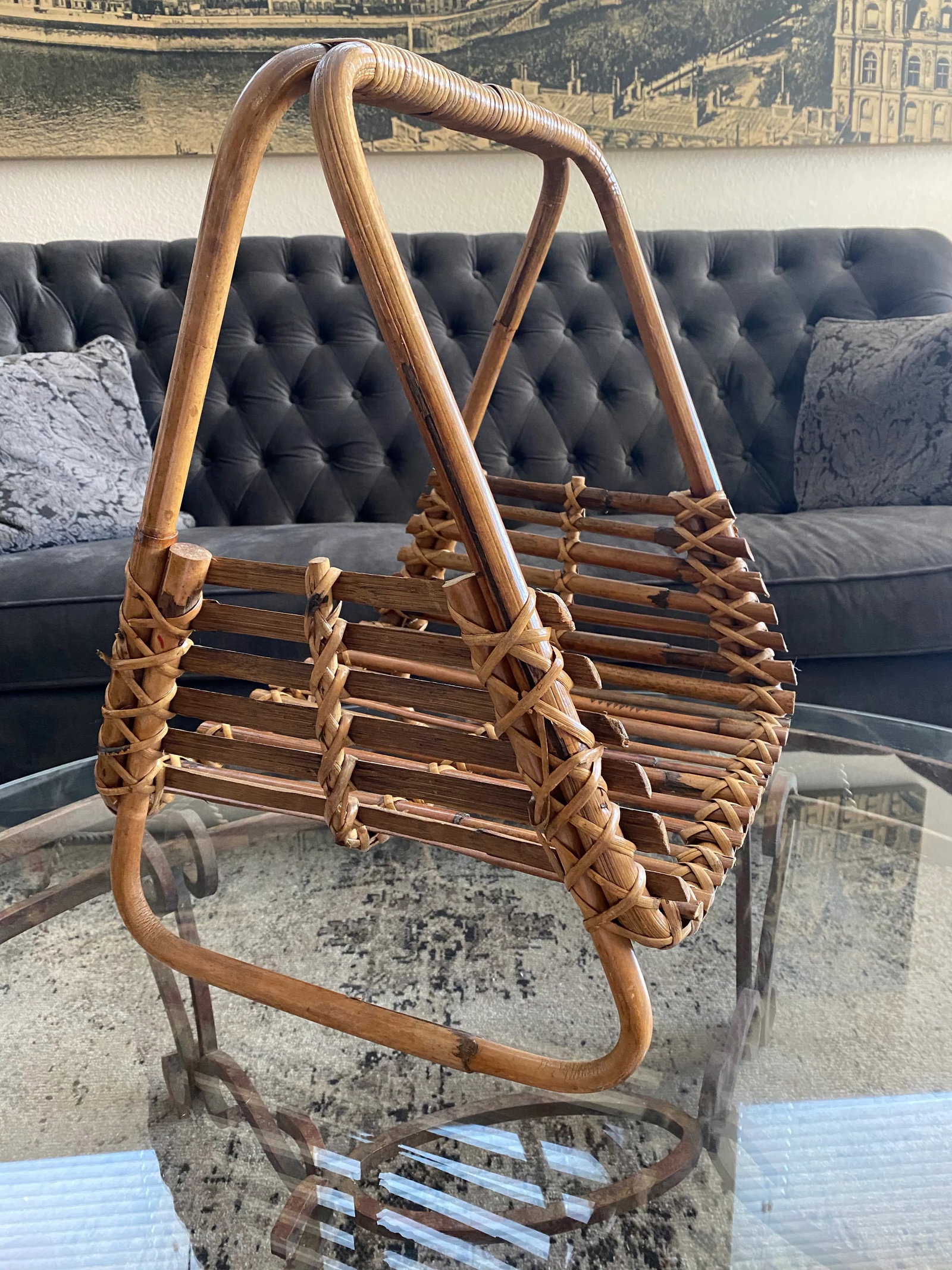 Vintage French Bamboo Magazine Holder - 9