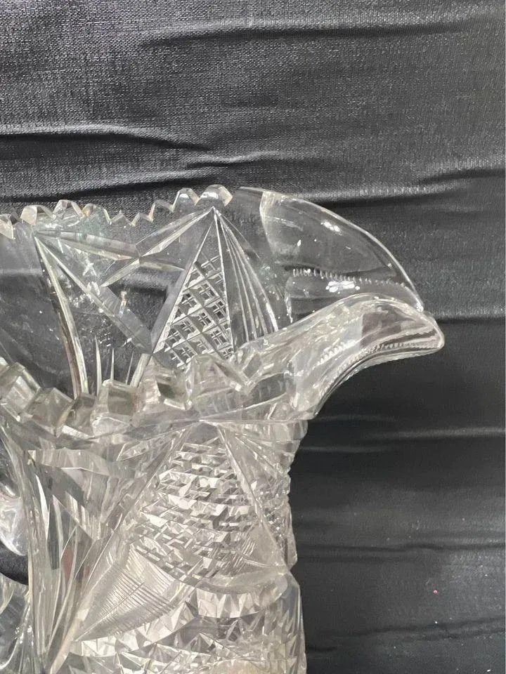 Antique American Brilliant Cut Hobstar Glass Sawtooth Pitcher - 10