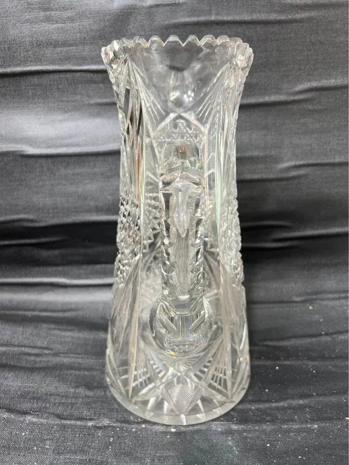 Antique American Brilliant Cut Hobstar Glass Sawtooth Pitcher - 2