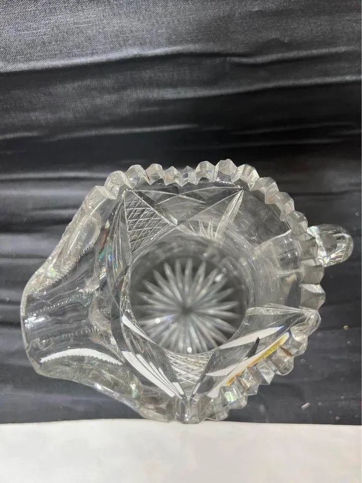 Antique American Brilliant Cut Hobstar Glass Sawtooth Pitcher - 9