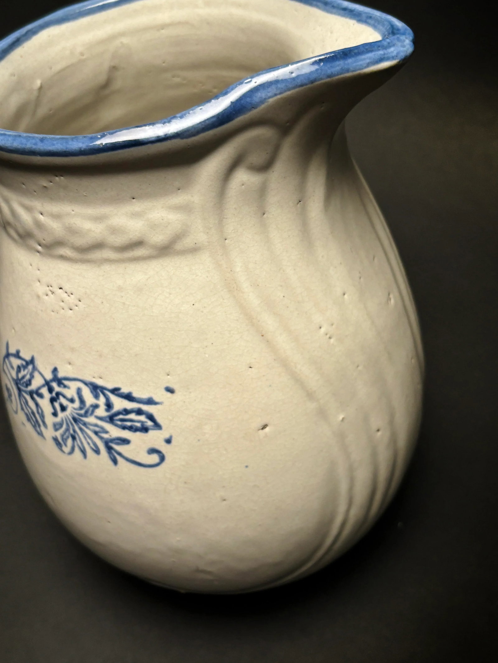 Early 1900s Blue and White Antique Salt Glaze Stoneware Milk Pitcher - 11