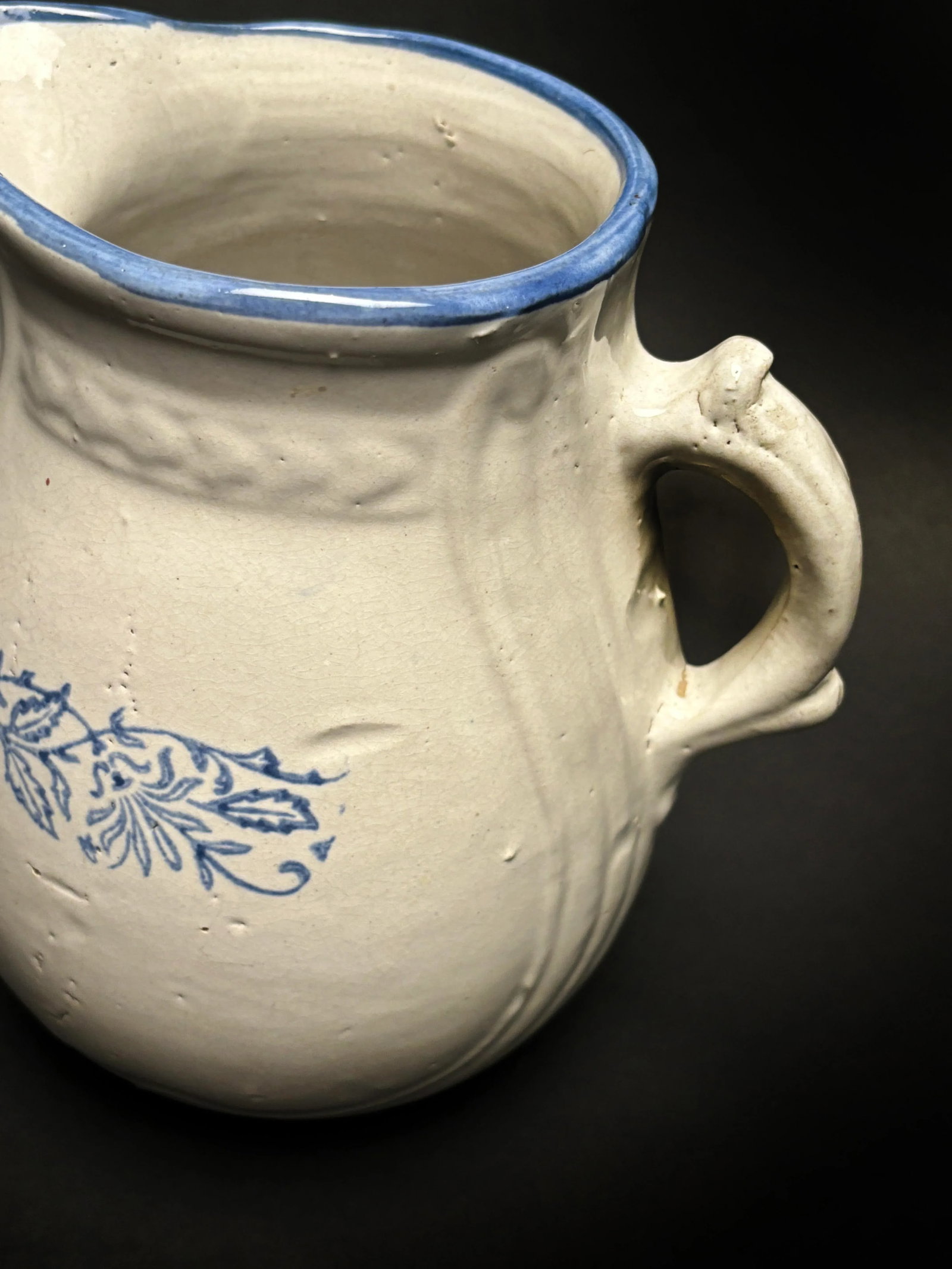 Early 1900s Blue and White Antique Salt Glaze Stoneware Milk Pitcher - 2