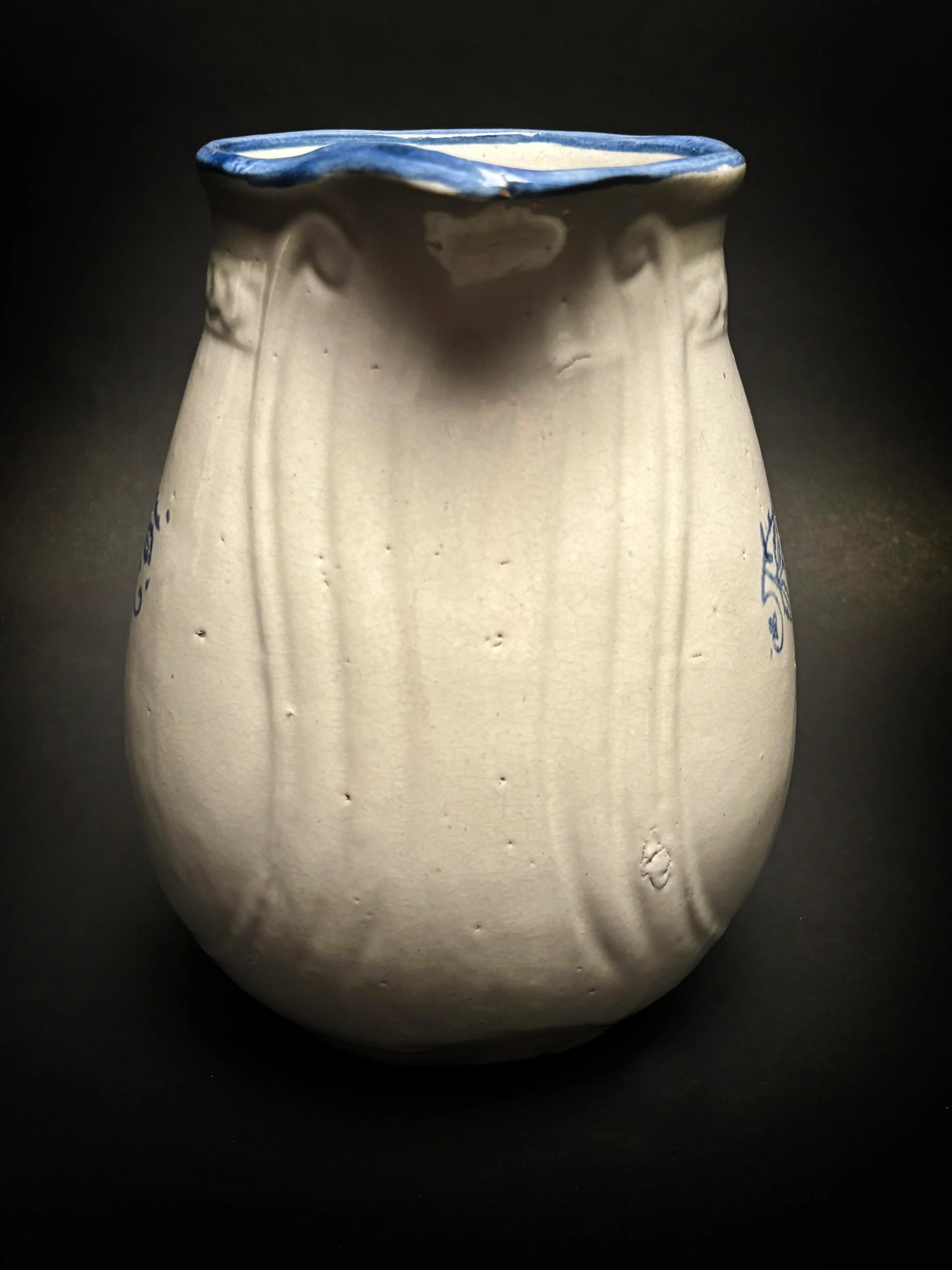 Early 1900s Blue and White Antique Salt Glaze Stoneware Milk Pitcher - 4