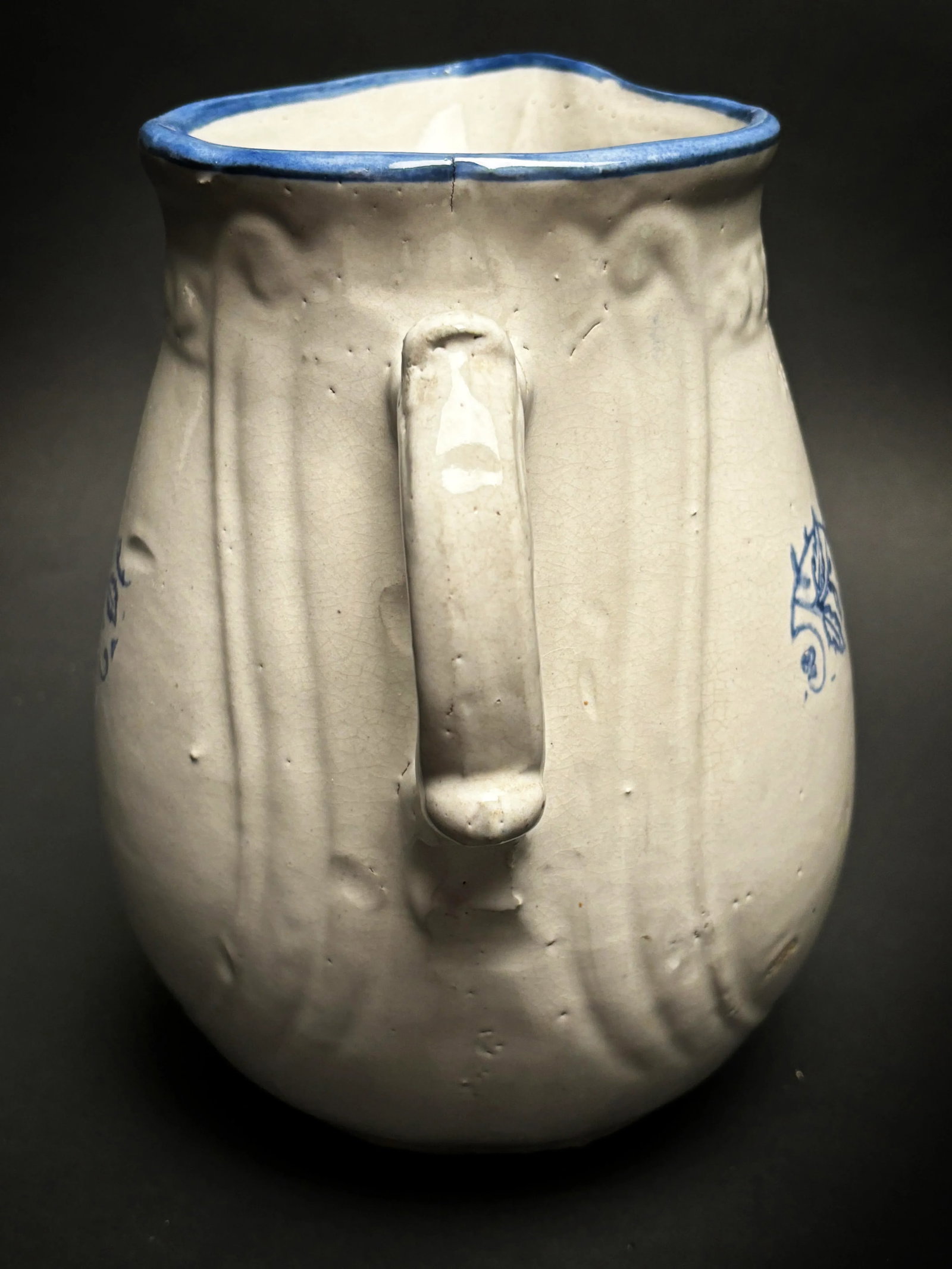 Early 1900s Blue and White Antique Salt Glaze Stoneware Milk Pitcher - 8