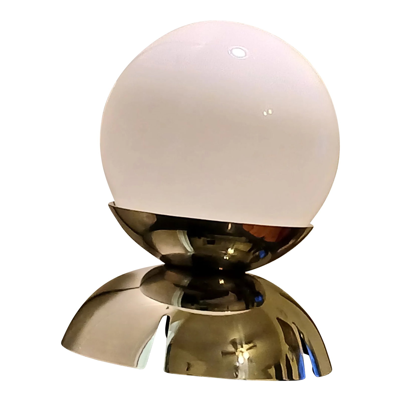 Custom Stainless Steel and Glass Table Lamp: This is a custom made Modern style Table/ FLOOR lamp .Made of highly polished stainless steel the base and body has two light sources the top for the 11" glass globe for ambient lighting and the