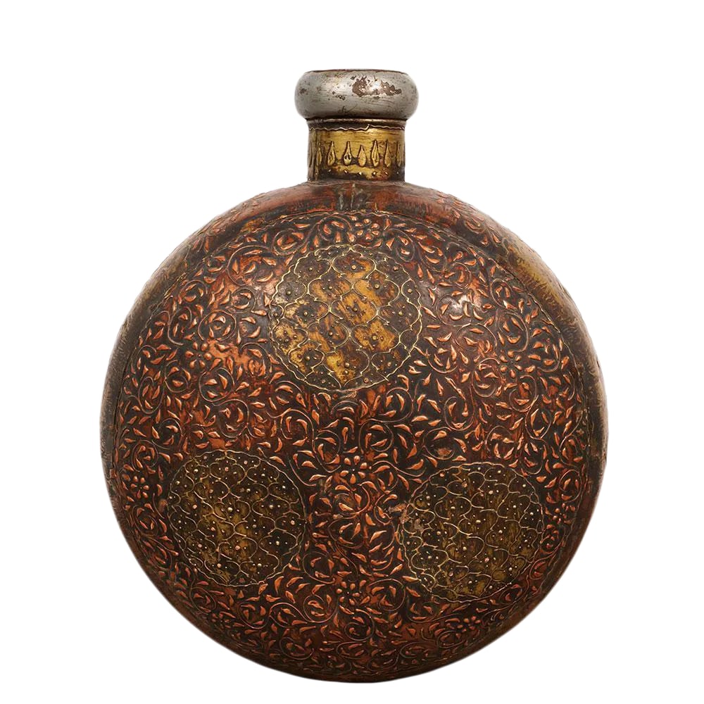 Antique Tibetan Handcraft Copper Tin Container: This is handcrafted Tibetan container made from Tibetan copper and tin. It has hand crafted Tibetan folk art all over the container, very detailed carving works The fine craftsmanship and interacted