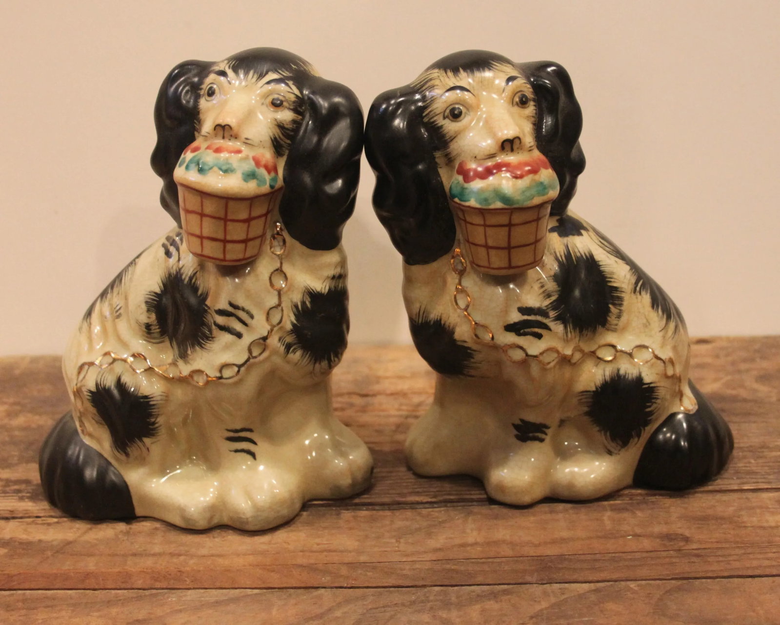 Early 20th Century Staffordshire Black and White Dog Figurines- A Pair - 2