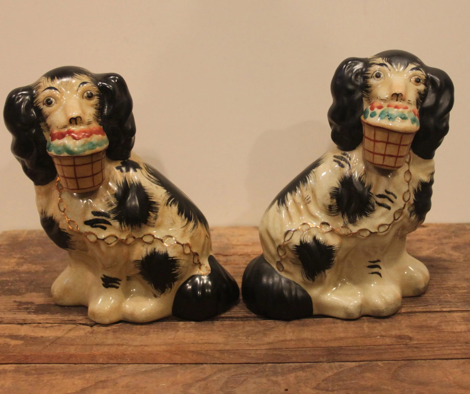 Early 20th Century Staffordshire Black and White Dog Figurines- A Pair - 3