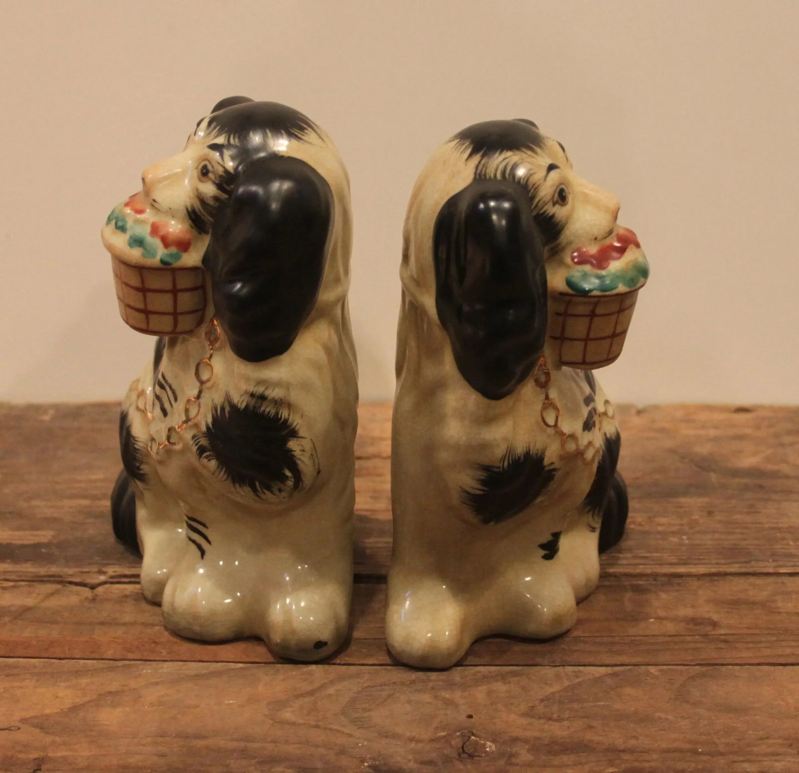 Early 20th Century Staffordshire Black and White Dog Figurines- A Pair - 4