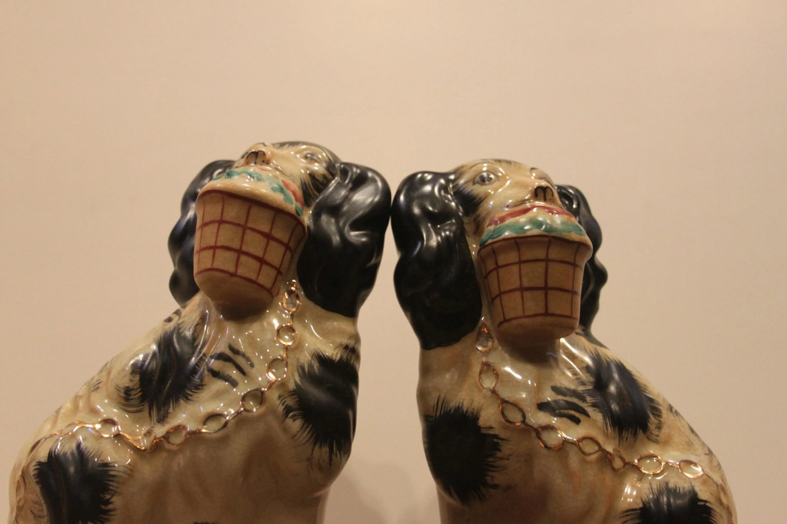 Early 20th Century Staffordshire Black and White Dog Figurines- A Pair - 5