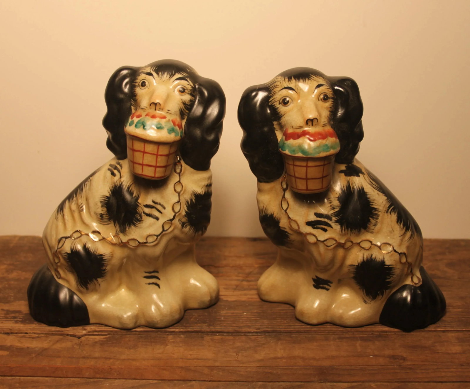 Early 20th Century Staffordshire Black and White Dog Figurines- A Pair - 6