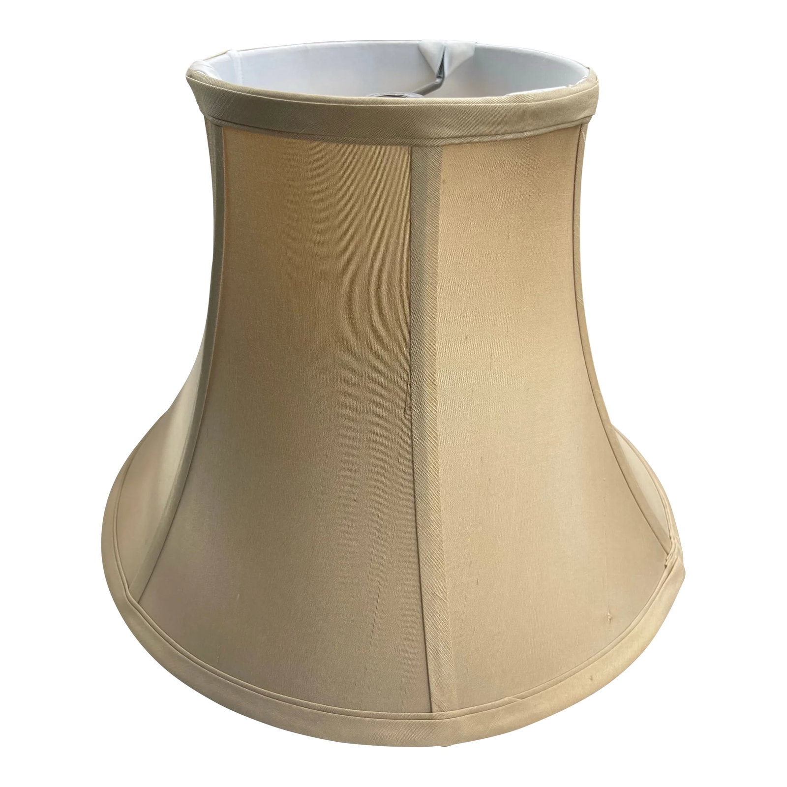 Restoration Hardware Bell Shape Lamp Shade: Cute bell shaped lampshade from Restoration Hardware in a golden beige color. Bring it home! Condition: Alterations: Original Condition Unaltered Imperfections: Some Imperfections Condition Notes: Smu