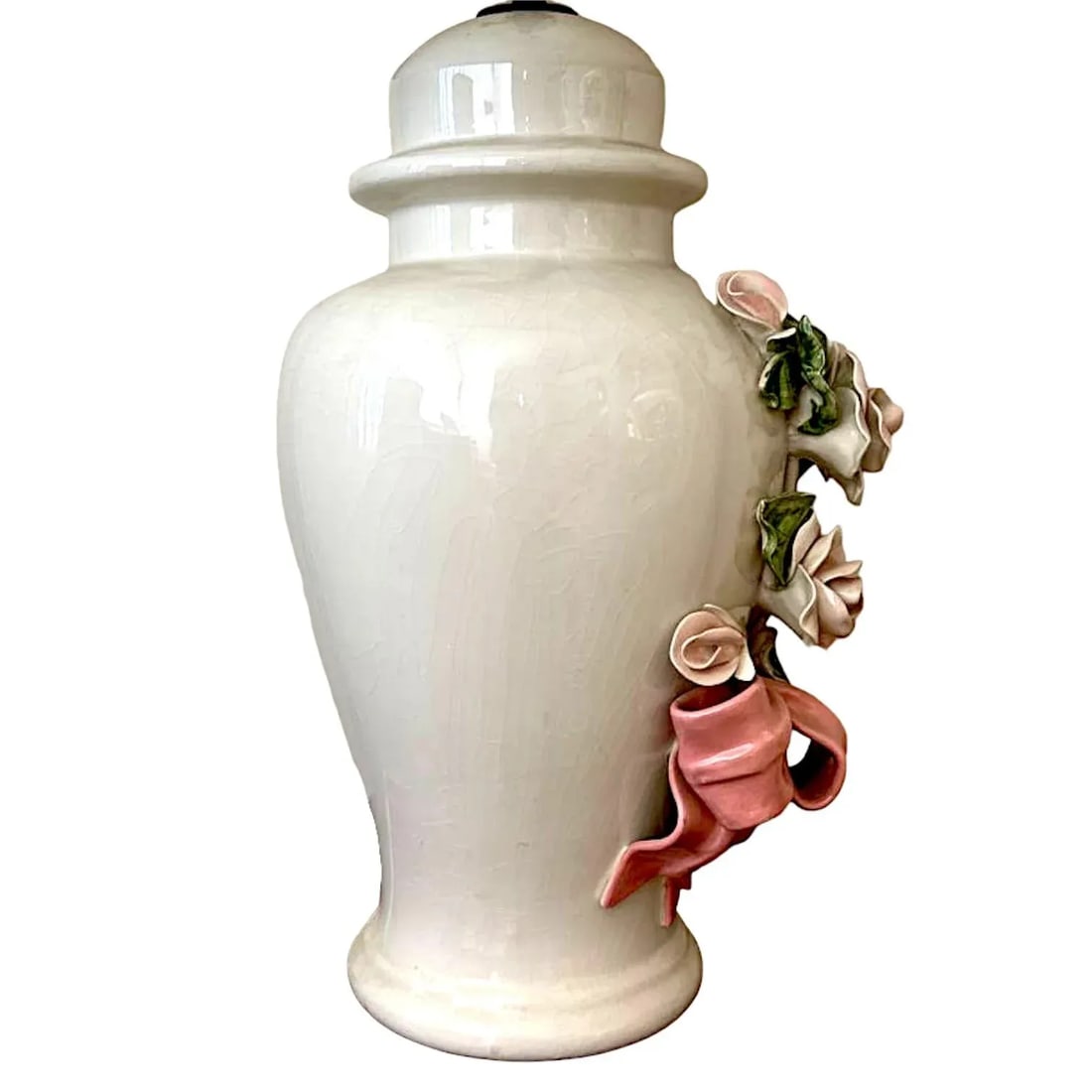 Capodimonte Rose Encrusted Ginger Jar Lamps - a Pair - 10