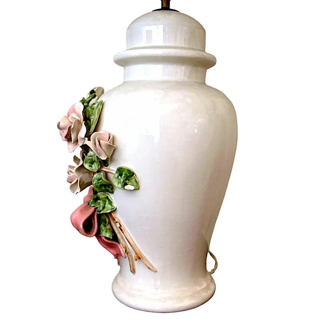Capodimonte Rose Encrusted Ginger Jar Lamps - a Pair - 11
