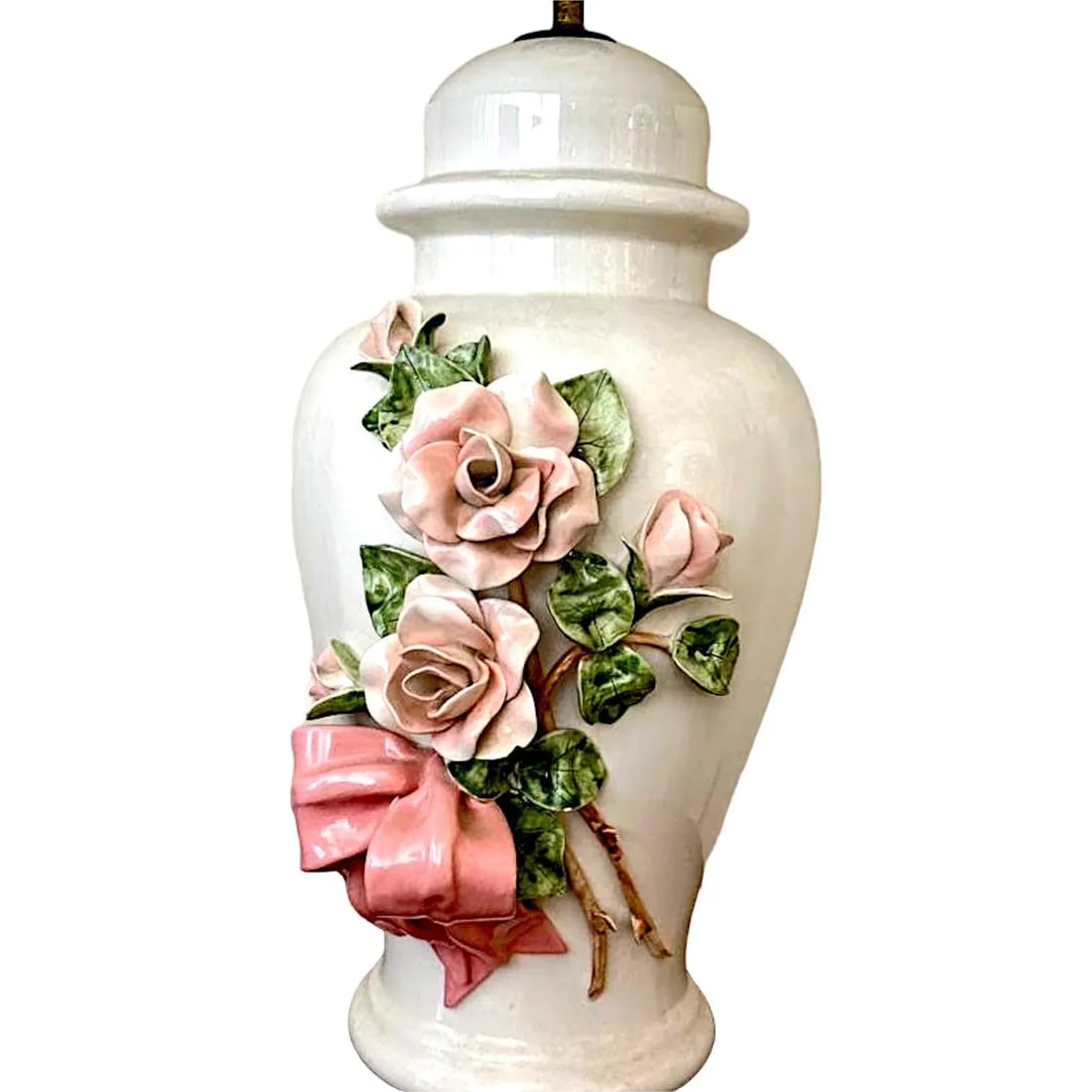 Capodimonte Rose Encrusted Ginger Jar Lamps - a Pair - 4