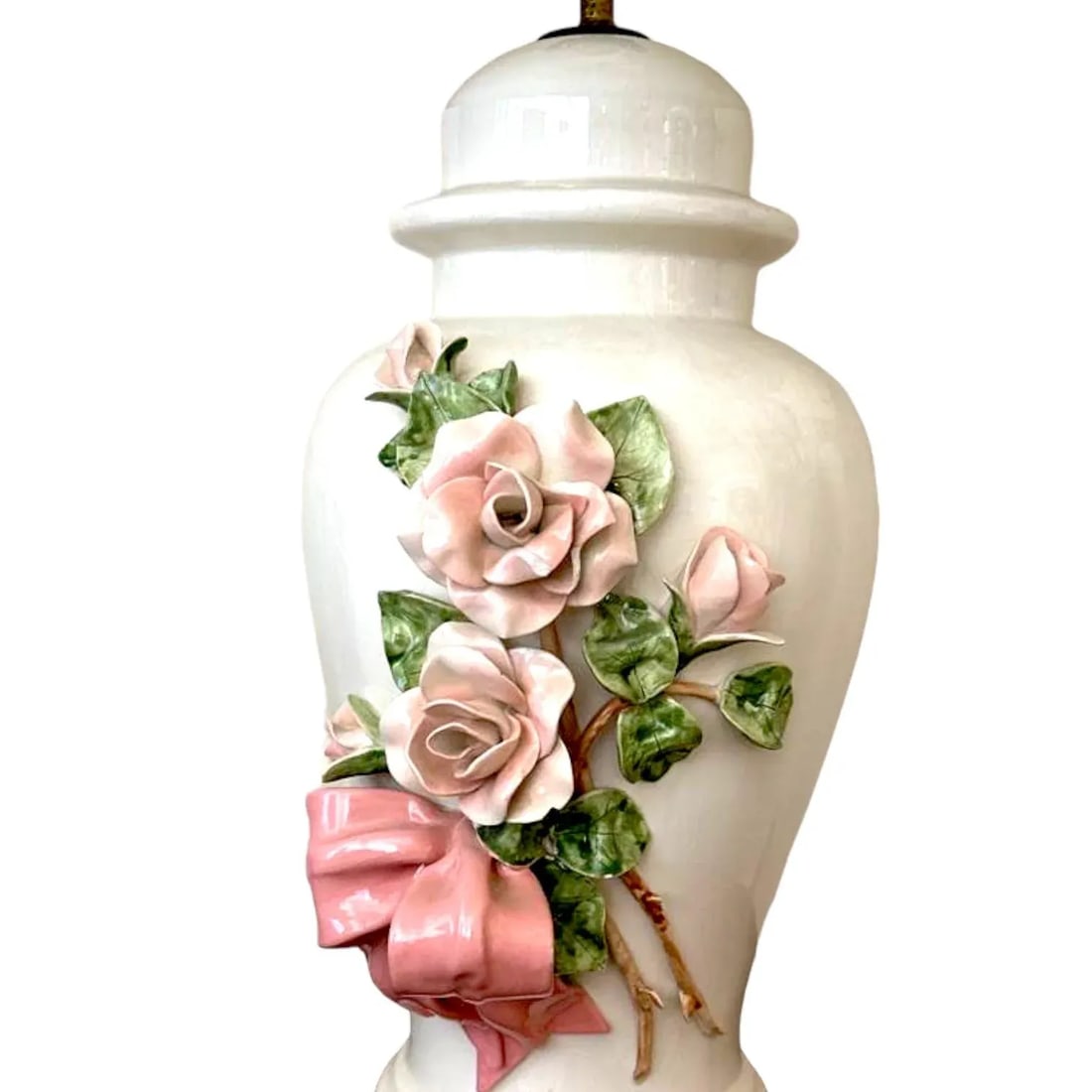 Capodimonte Rose Encrusted Ginger Jar Lamps - a Pair - 5