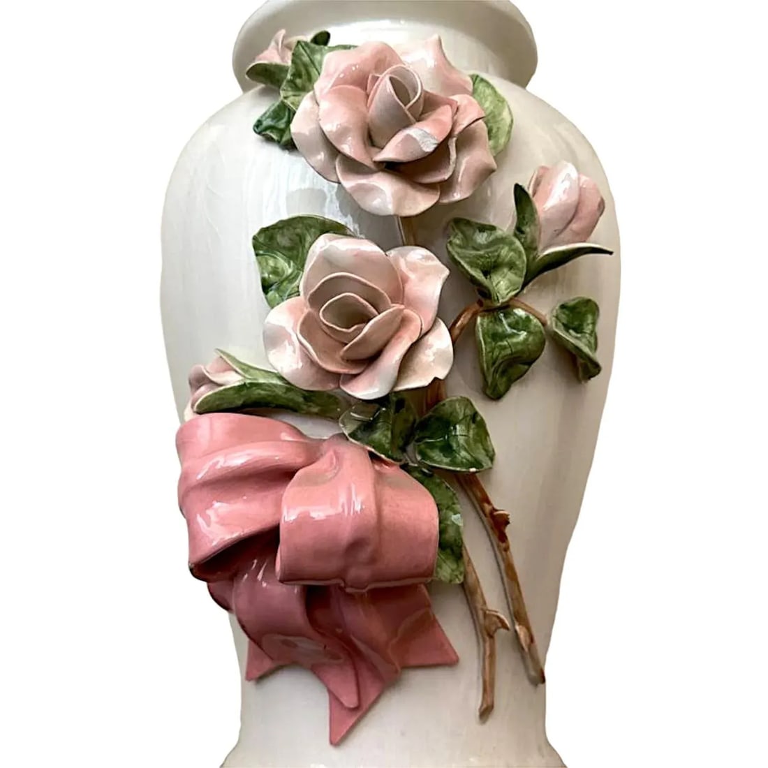 Capodimonte Rose Encrusted Ginger Jar Lamps - a Pair - 6