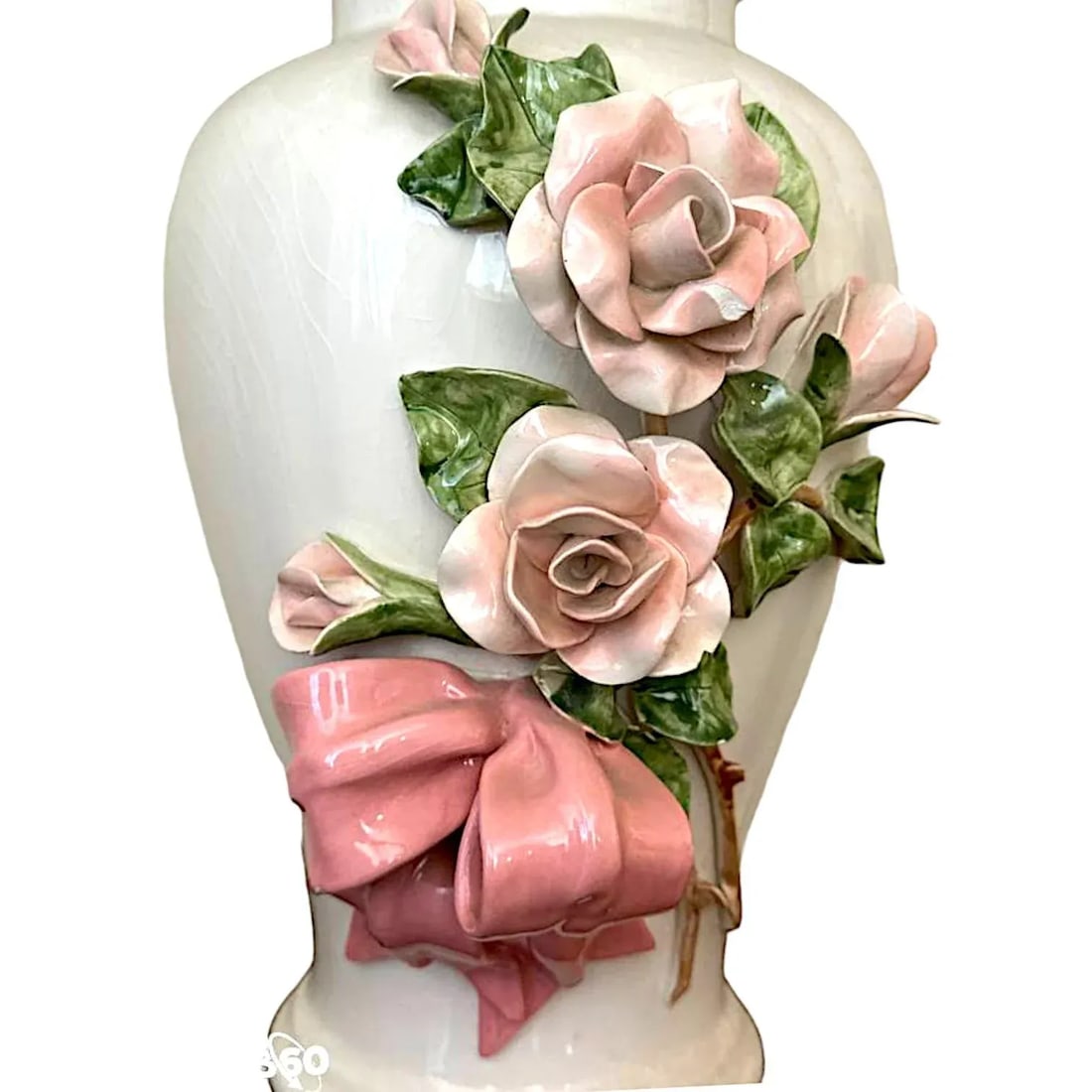 Capodimonte Rose Encrusted Ginger Jar Lamps - a Pair - 7
