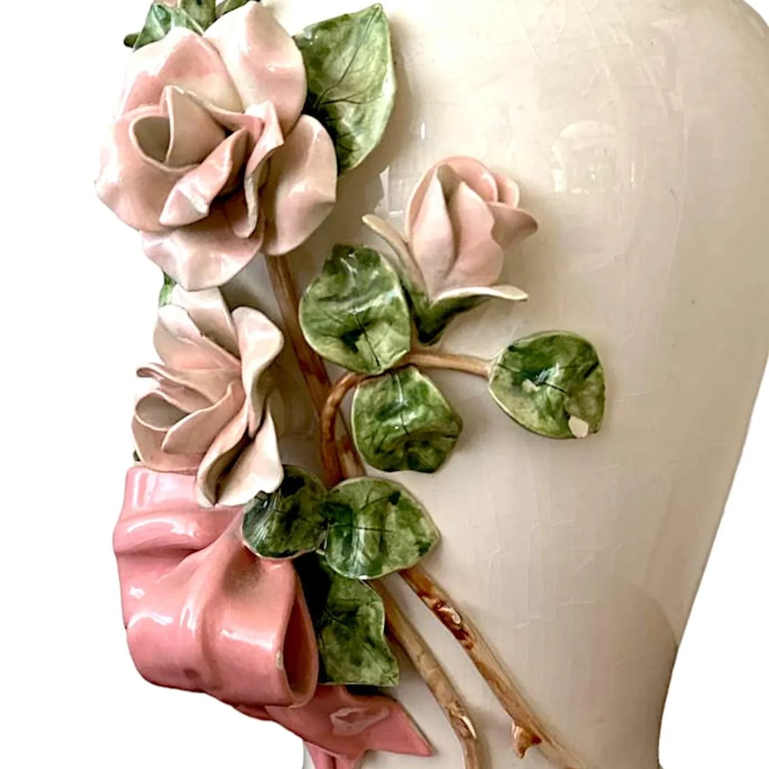 Capodimonte Rose Encrusted Ginger Jar Lamps - a Pair - 8