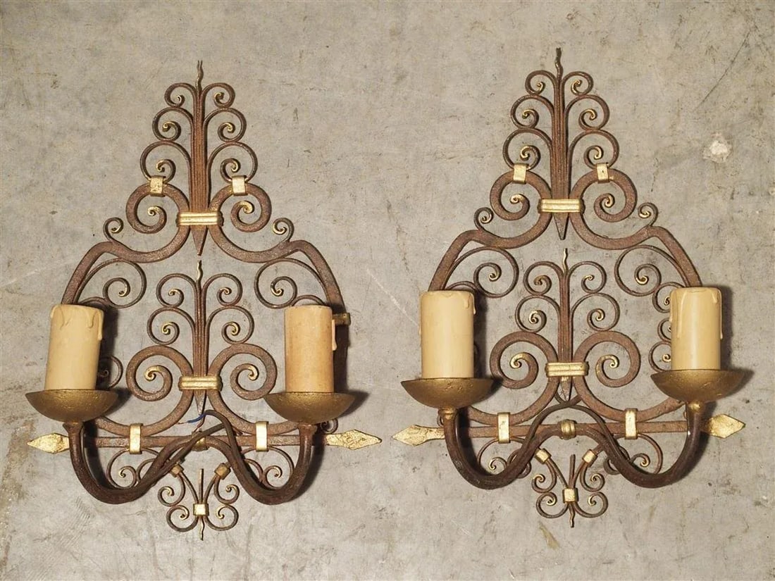 1940s Wrought Iron French Sconces With Gilt Highlights, 1940s - a Pair - 10