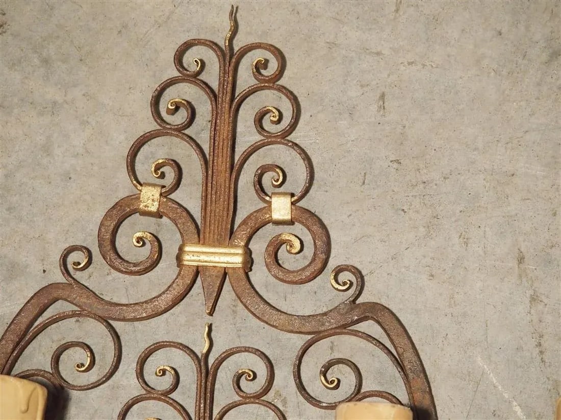 1940s Wrought Iron French Sconces With Gilt Highlights, 1940s - a Pair - 5