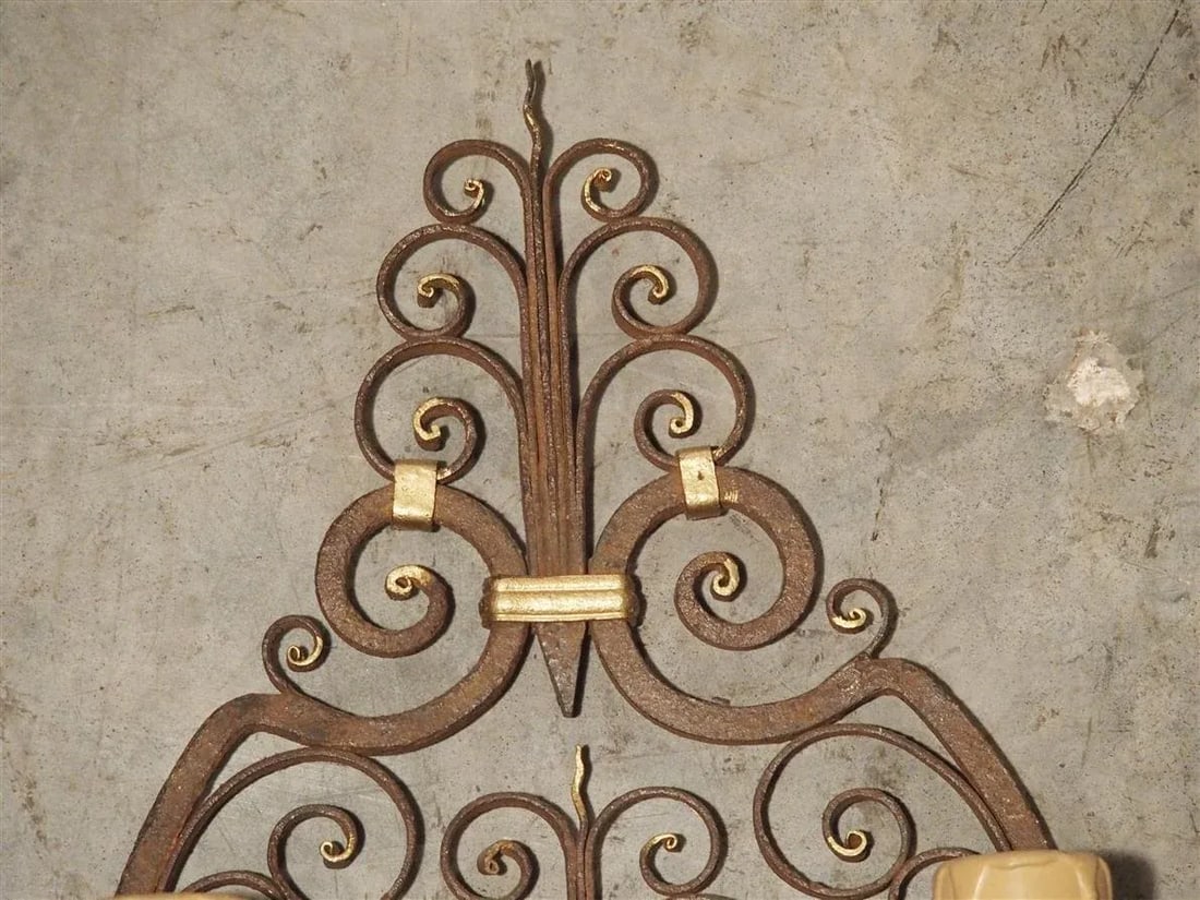 1940s Wrought Iron French Sconces With Gilt Highlights, 1940s - a Pair - 7