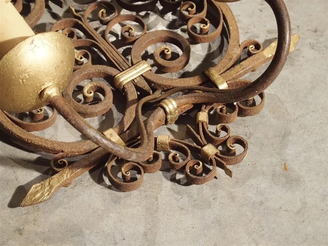 1940s Wrought Iron French Sconces With Gilt Highlights, 1940s - a Pair - 8