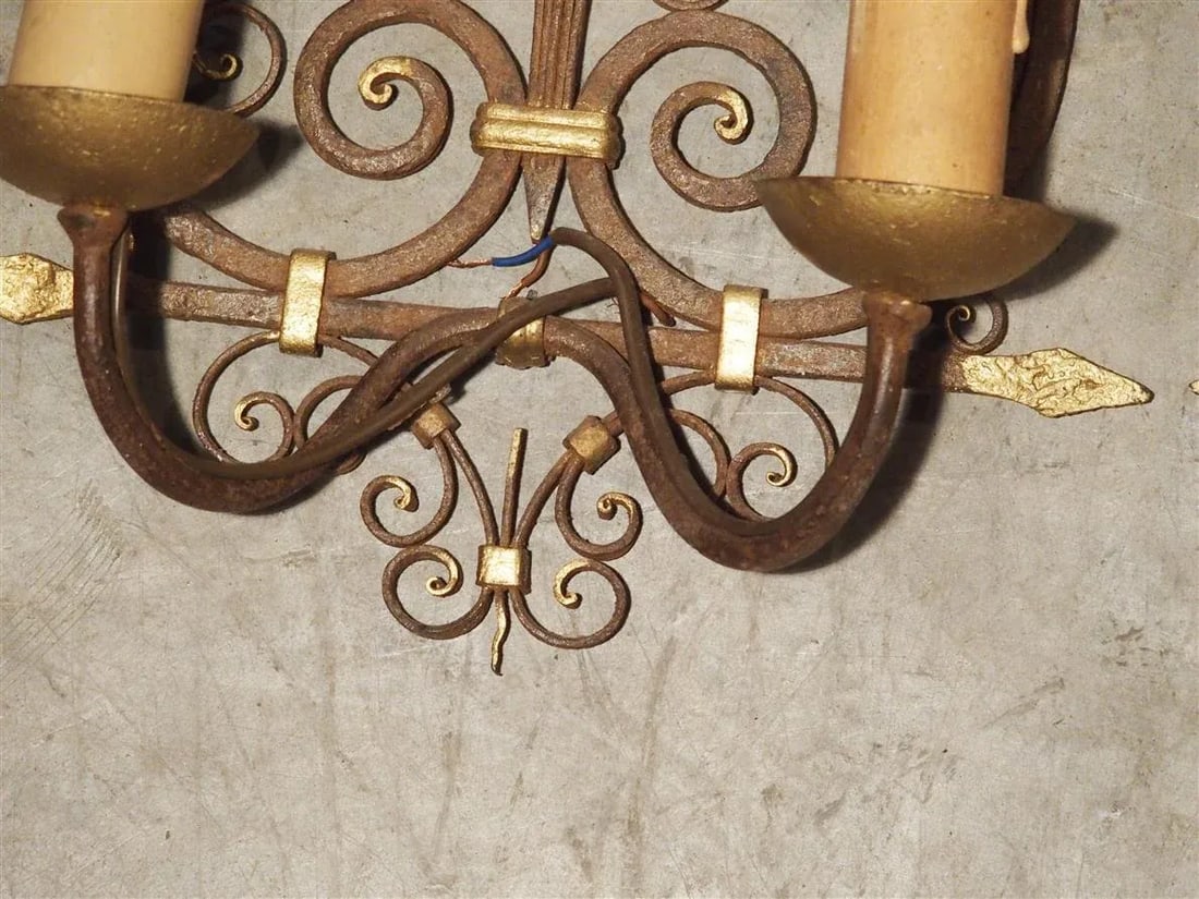 1940s Wrought Iron French Sconces With Gilt Highlights, 1940s - a Pair - 9