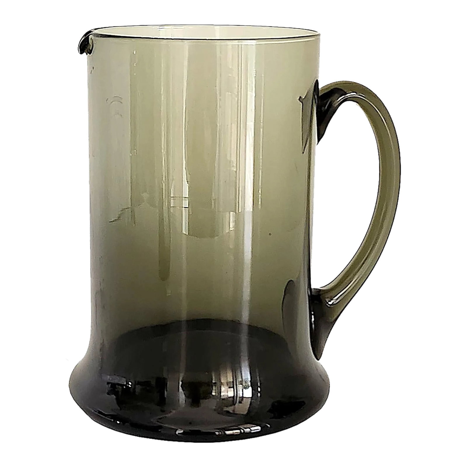 Mid 20th Century Holmegaard 'Olhund' Glass Pitcher, Designed by Per Lutken: Offered is a hand-blown glass Holmegaard pitcher from their 'Olhund' collection in smoke colored glass (it looks slightly olive green in the pictures, but it is smoke colored), designed by Per Lutken